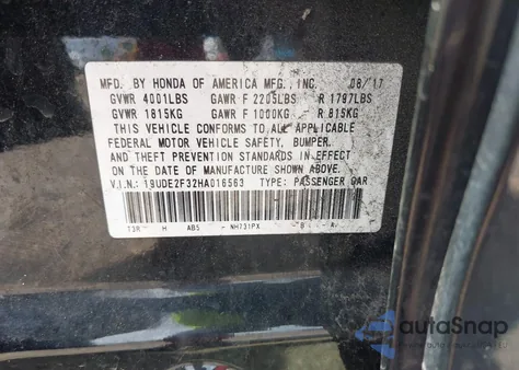 2017 Acura Ilx Acurawatch Plus Package из США, поврежденный, VIN 19UDE2F32HA016563